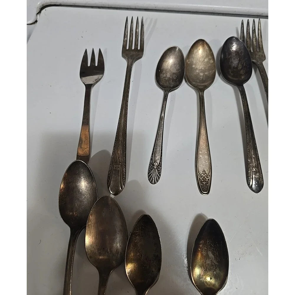 Lot of Vtg Silver Plated Fork & Spoon Retro Dining Utensils Flatware Silverware‎